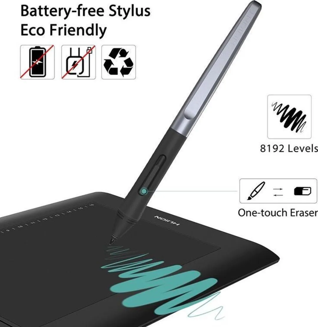 Huion® H610 Pro V2 Tekentablet - 8192 niveaus - Drawing tablet - Tilt control - Grafische tablet - 266PPS + 5080LPI - Rechts- en linkshandig