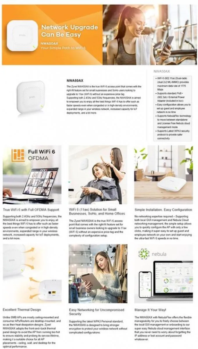 Zyxel NWA50AX WiFi 6 Access Point - 1775 Mbit/s - Zwart