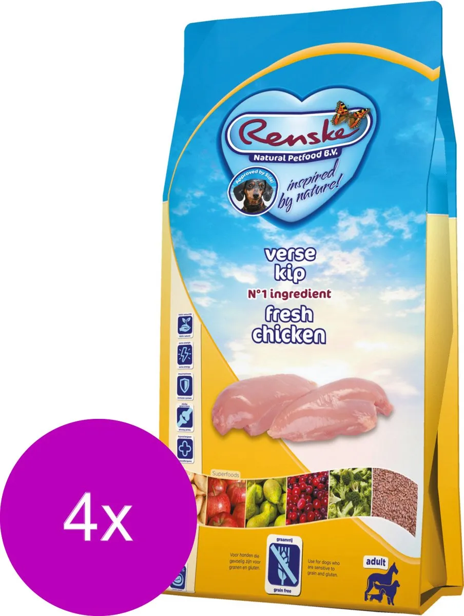 Renske Adult Kip Hondenvoer - 4x2kg Graanvrij