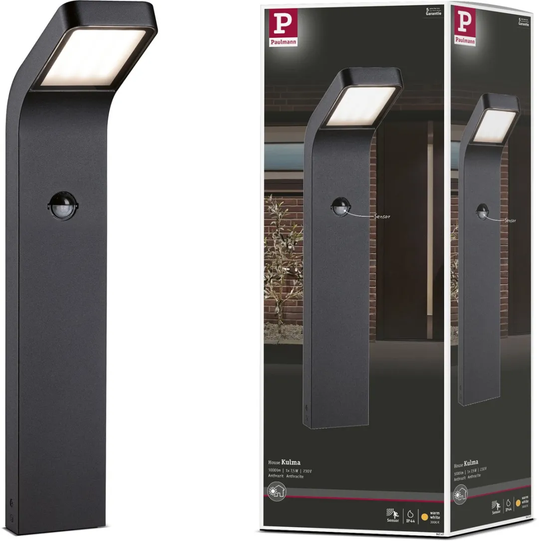 Paulmann Kulma LED Bolderlamp Schemergestuurd Bewegingsmelder IP44 500mm 7,5W - Antraciet