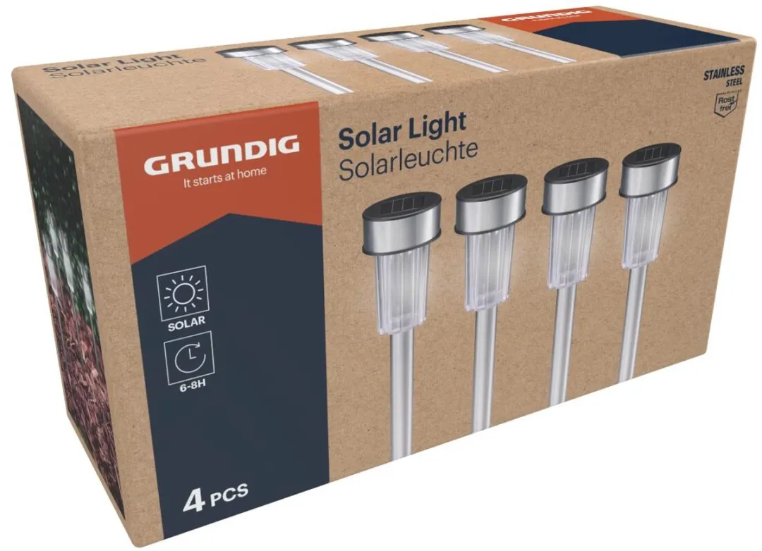 Grundig Solar Tuinlamp Set 4 Stuks - Kleurveranderend - IP44 Zilver