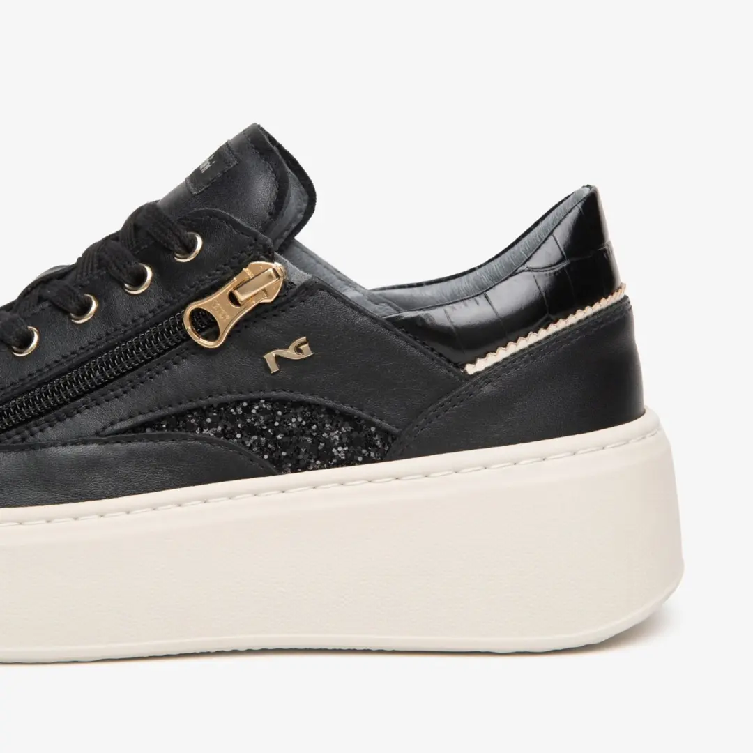 Nerogiardini Sneaker Guanto T.Glitter Gr.Top Zwart Zeus T.Brill Platinum 6