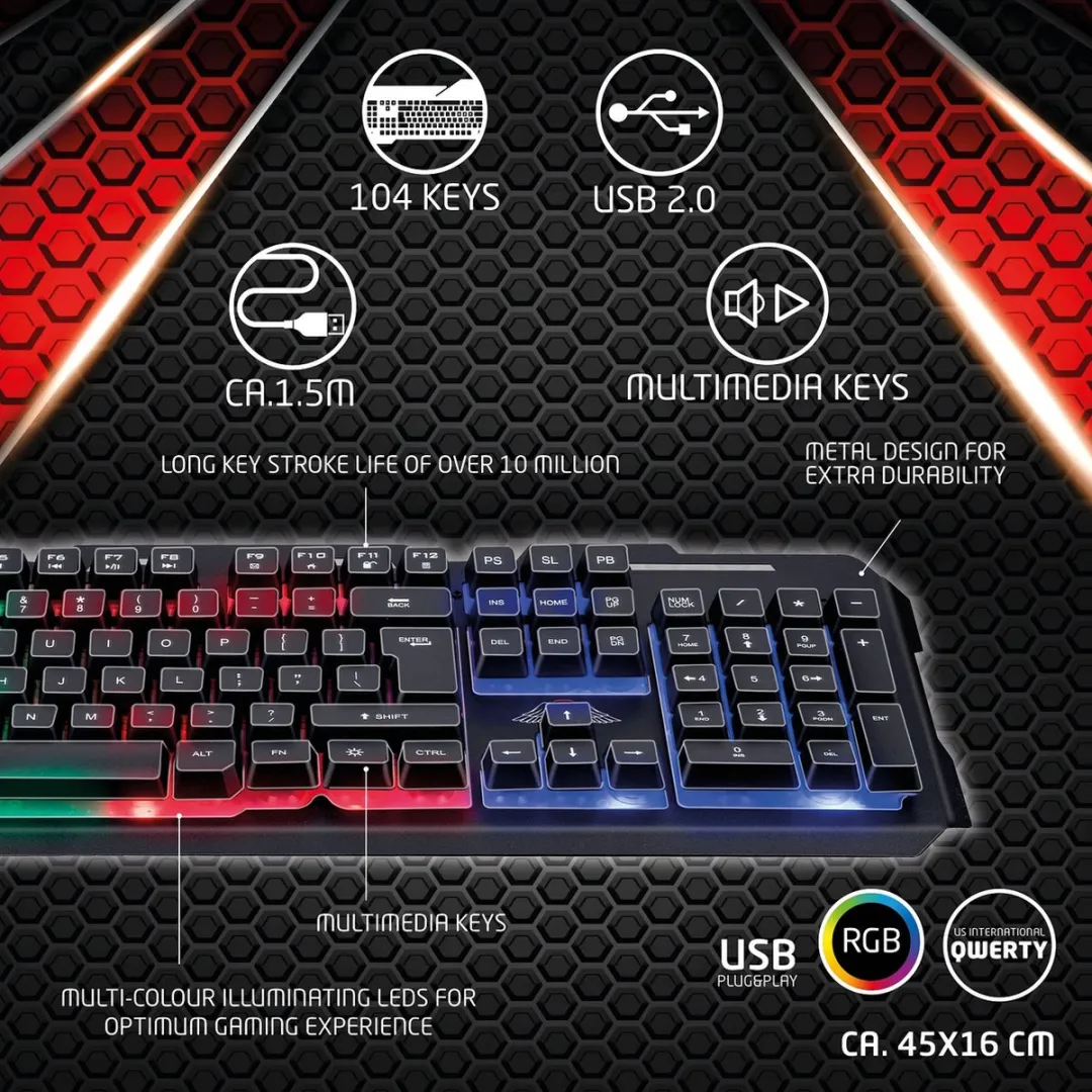 Grundig No Fear Gaming Toetsenbord - 104 Tasten - RGB - Zwart