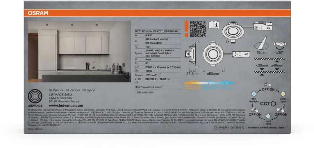 Osram Spot Set LED Inbouwspot CCT Verstelbaar - 3 Stuks Zwart - afbeelding 6 van 6