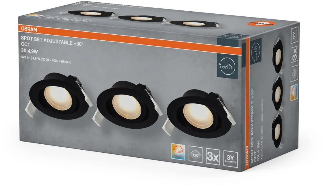 Osram Spot Set LED Inbouwspot CCT Verstelbaar - 3 Stuks Zwart