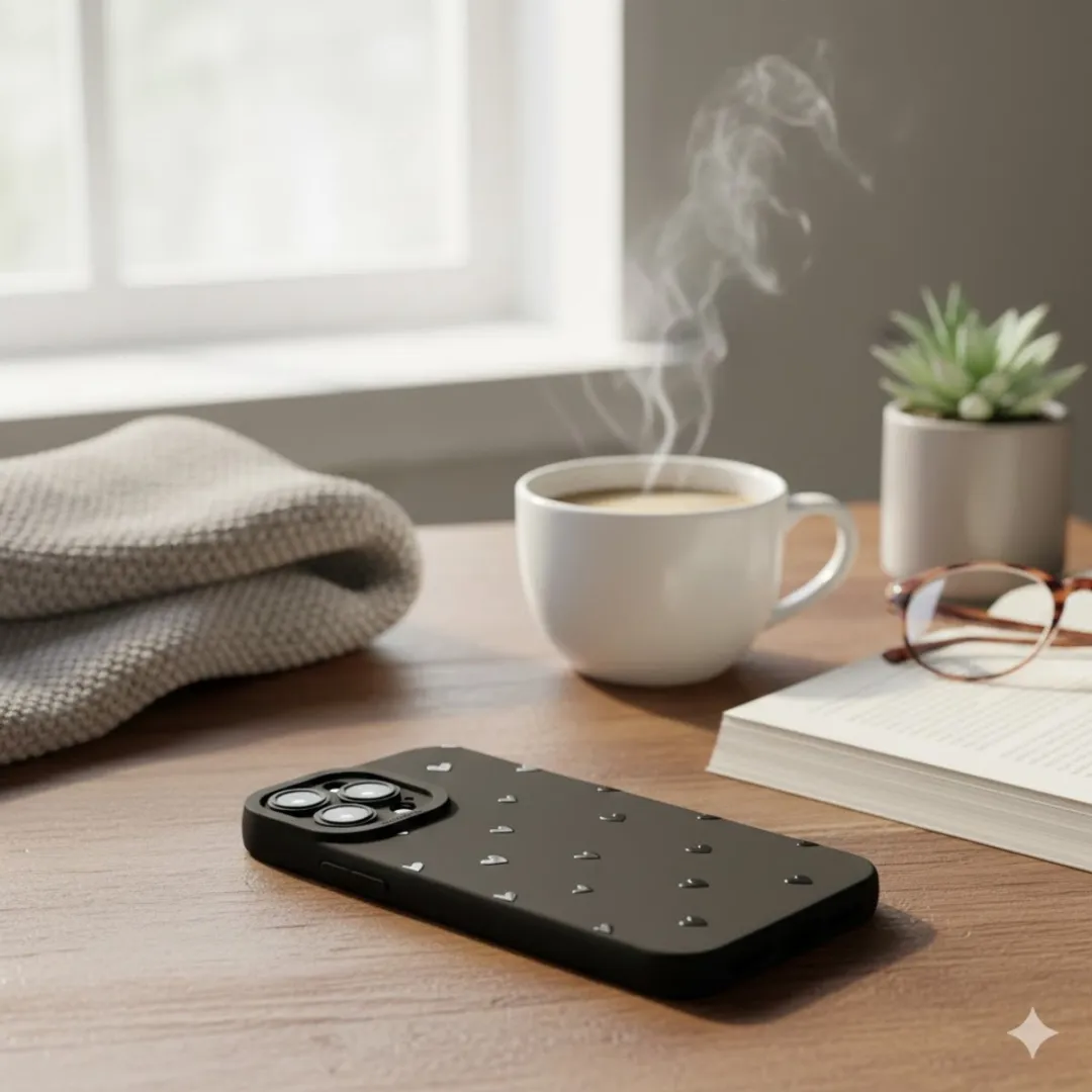 NUVEX iPhone 17 Pro Hoesje Mat Zwart - Hartjes Design