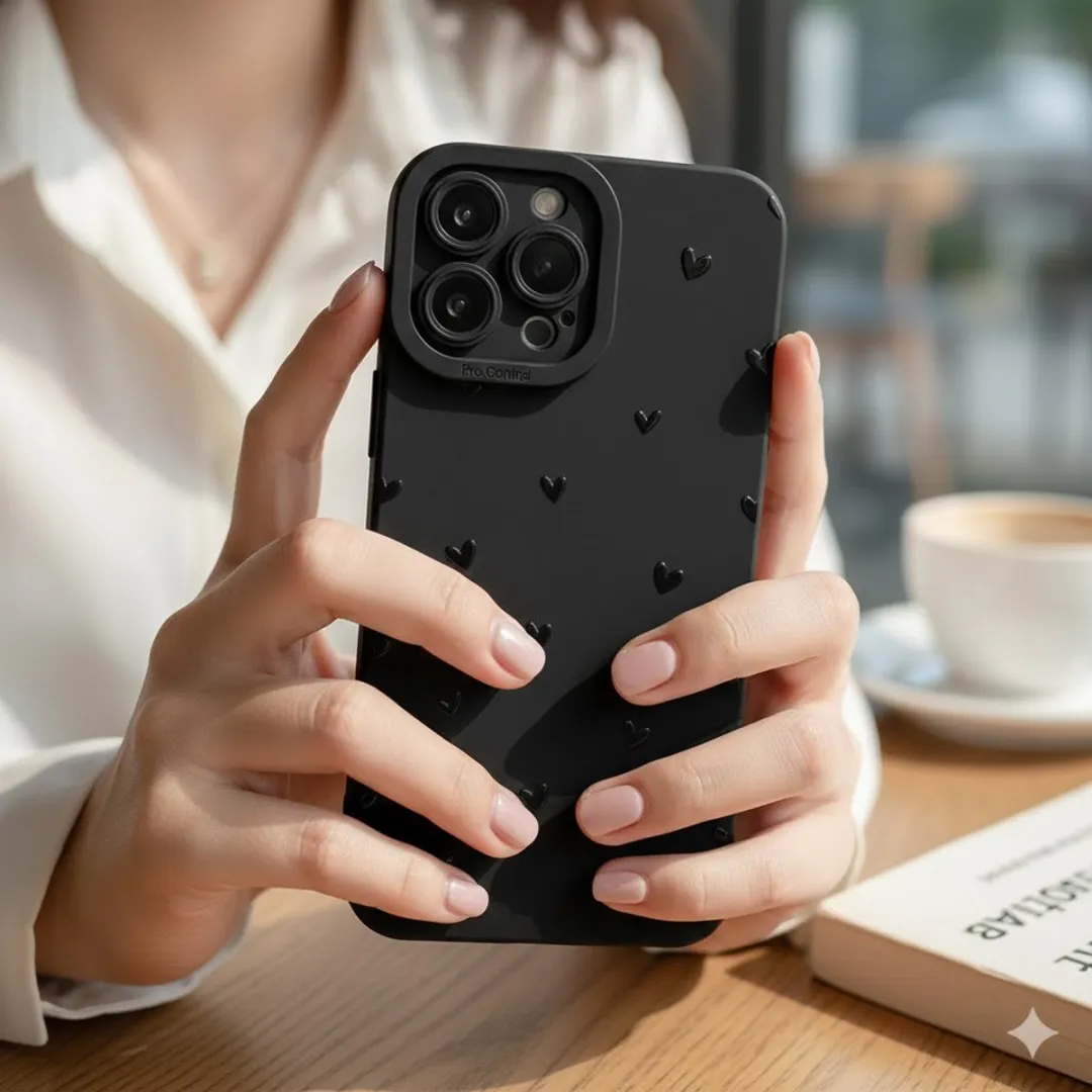 NUVEX iPhone 17 Pro Hoesje Mat Zwart - Hartjes Design