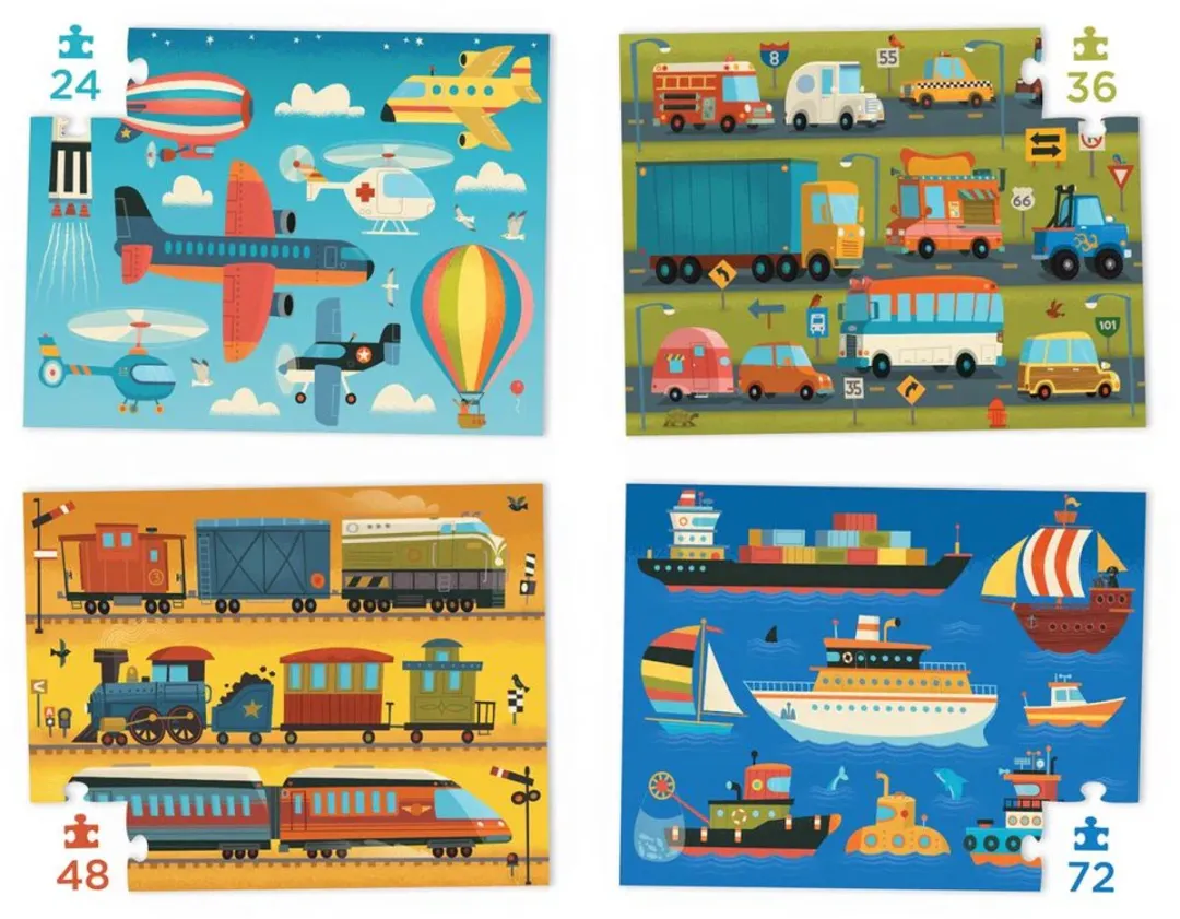 Crocodile Creek Voertuigen Puzzels - 4 Stuks Multi Color