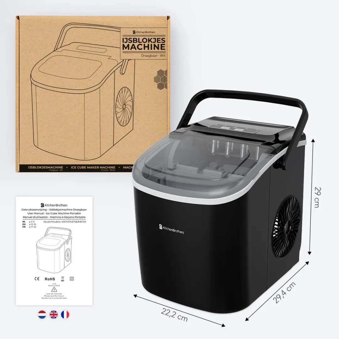 KitchenBrothers KB757 IJsblokjesmachine 12kg/24u - Zwart - afbeelding 6 van 6