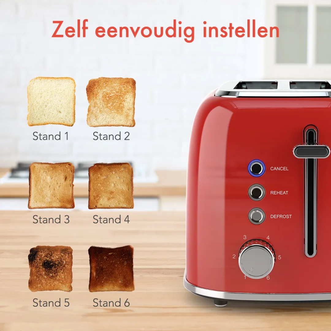 KitchenBrothers KB4076 Broodrooster Tosti-ijzer 870W - Rood