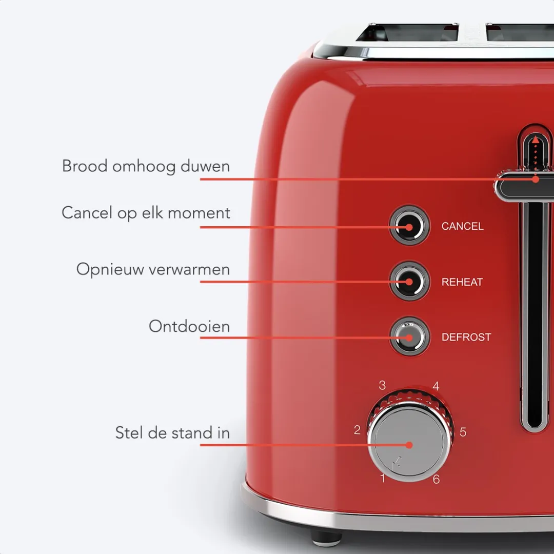 KitchenBrothers KB4076 Broodrooster Tosti-ijzer 870W - Rood