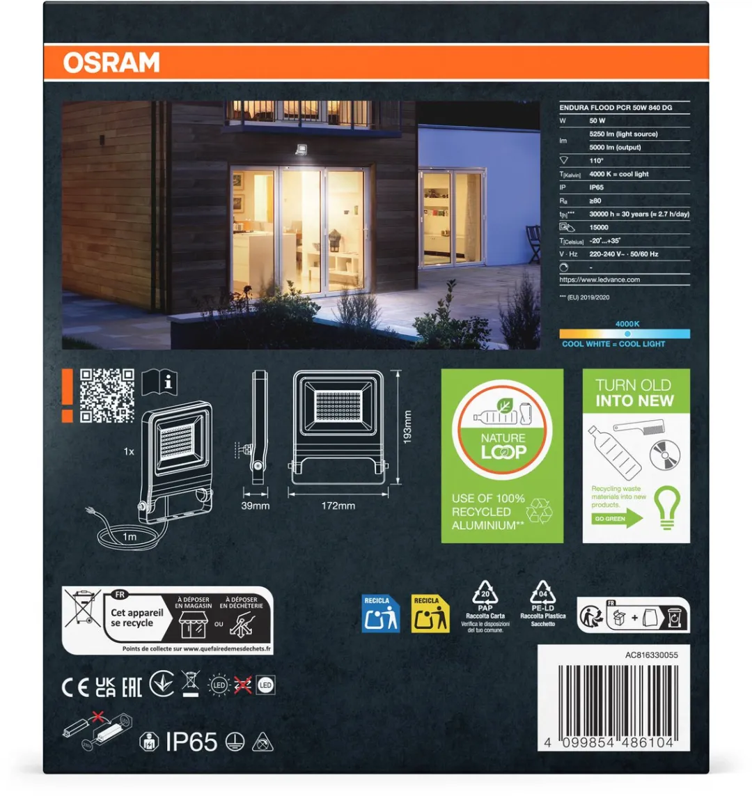 Osram Endura Flood PC 50W LED-schijnwerper 5000lm - Donkergrijs