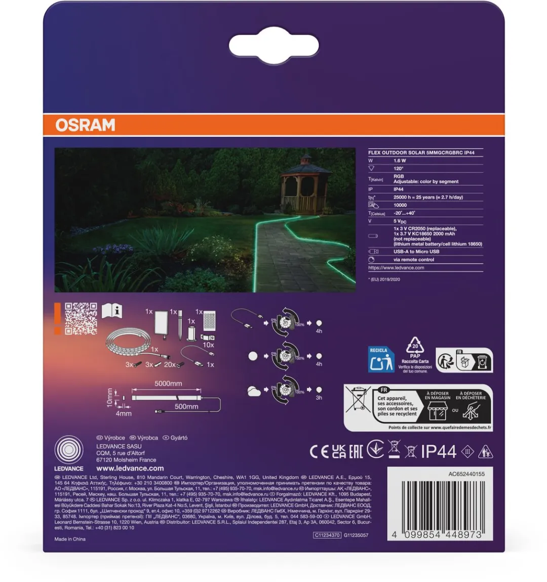 Osram Flex Outdoor Solar LED-strips 5m - RGB - IP44 - Zonnepaneel