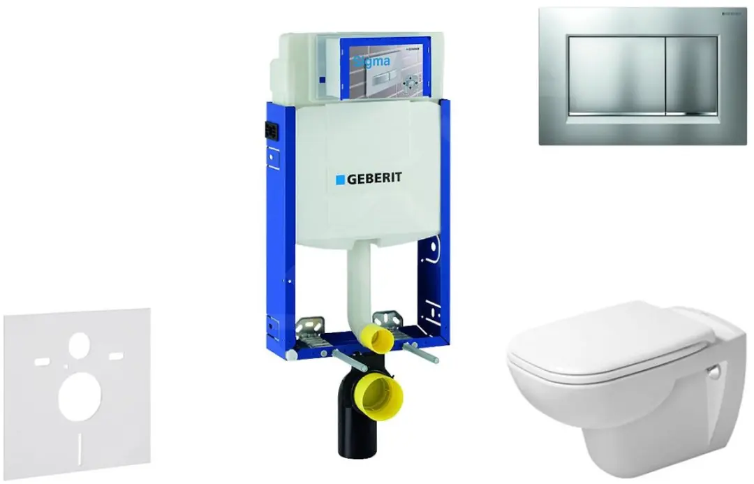 Toiletset met Sigma30 bedieningsplaat, mat chroom/chroom + Duravit D-Code hangen
