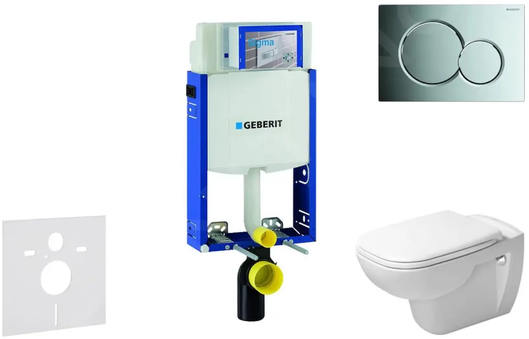 Toiletset met Sigma01 bedieningsplaat, glanzend chroom + Duravit D-Code hangend