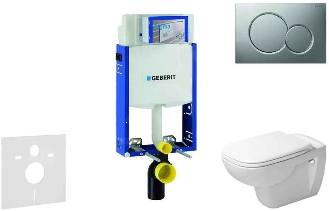 Toiletset met Sigma01 bedieningsplaat, mat chroom + Duravit D-Code hangend toile