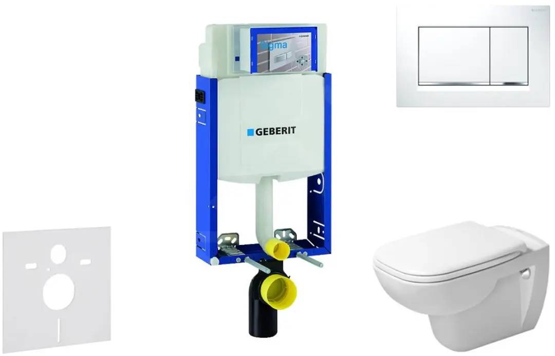 Toiletset met Sigma30 bedieningsplaat, wit/glazend chroom + Duravit D-Code hange