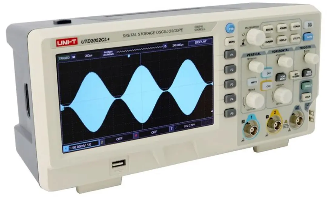 Oscilloscoop 2 kanalen, 50MHz, 500MSa/s, 64kpts, 5000wfms/s, UNI-T