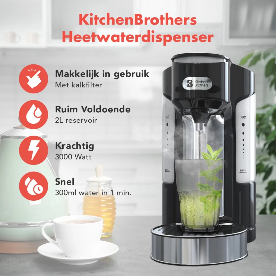 KitchenBrothers Heetwaterdispenser 3000W - 2L - Zwart