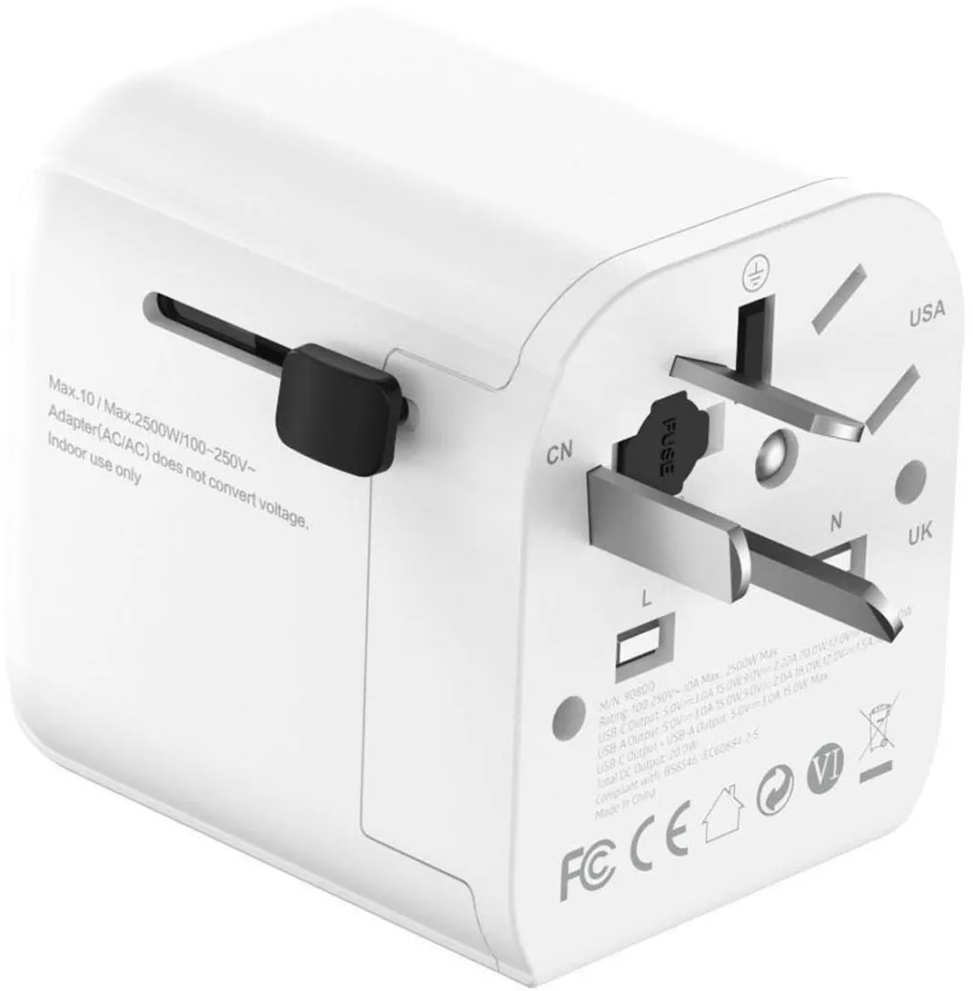 Gembird Universele Reisadapter A-USB-AC-02 20W - Wit