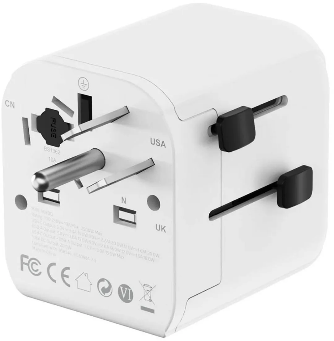 Gembird Universele Reisadapter A-USB-AC-02 20W - Wit