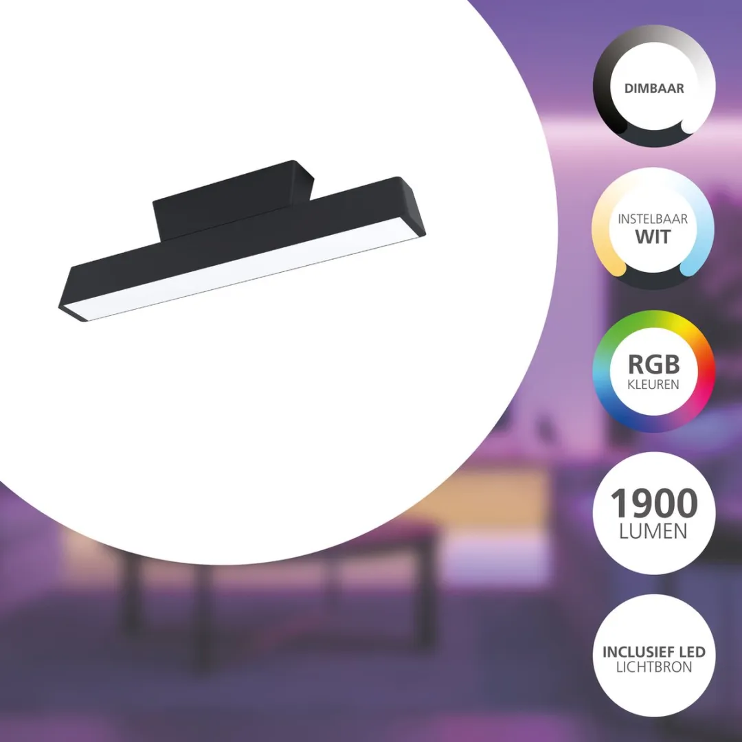 EGLO connect.z Simolaris-Z Plafondlamp - 47cm - Zwart - RGB & Wit - Zigbee