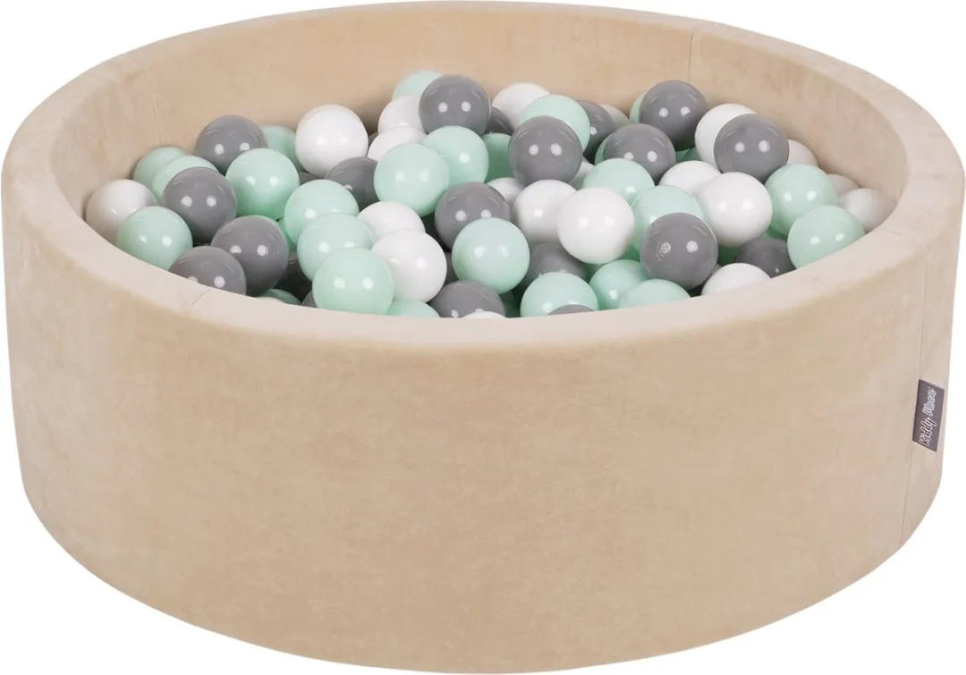 KiddyMoon Fluwelen Ballenbad 90x30cm - 300 Ballen Zandbeige