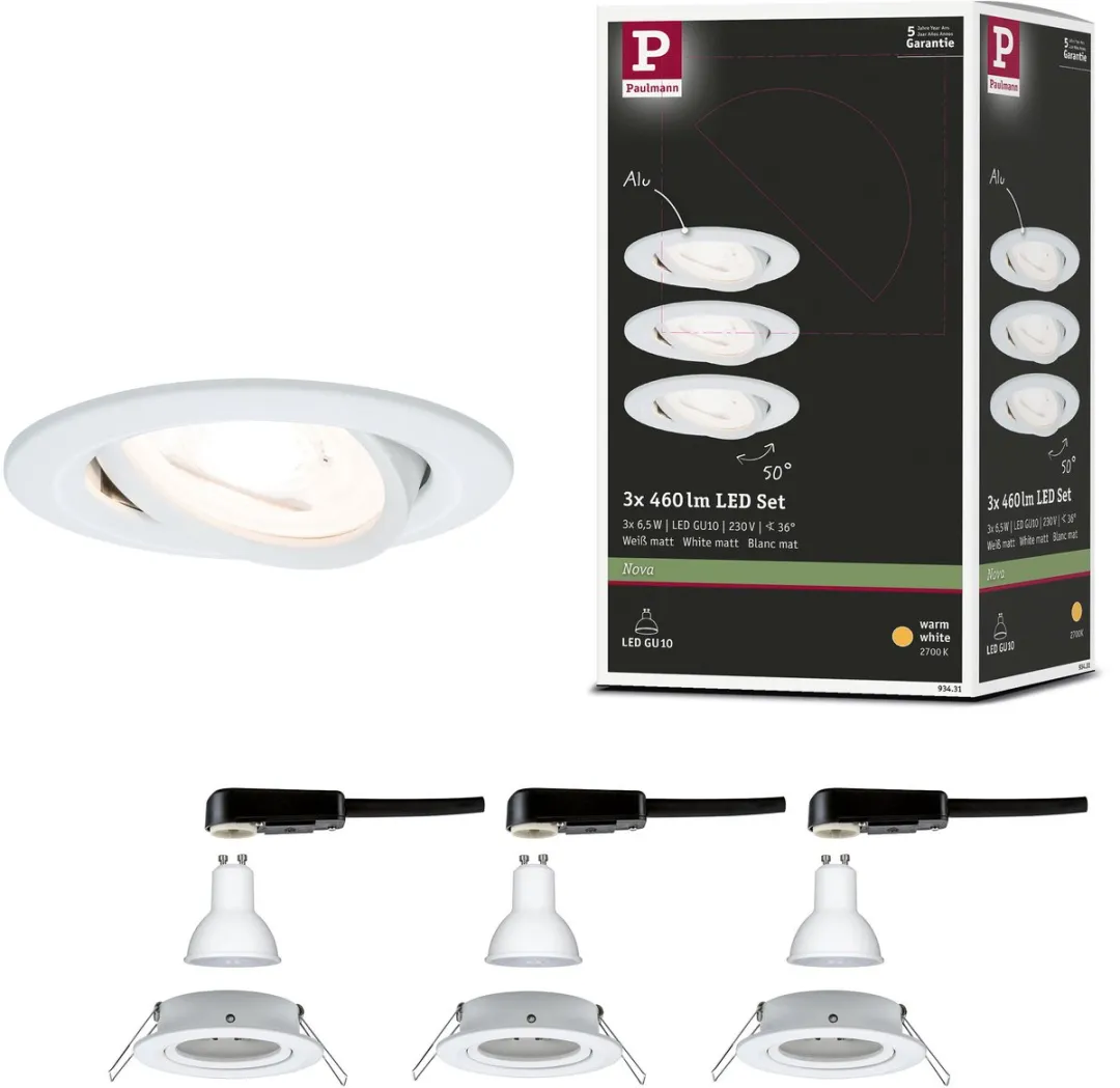 Paulmann Nova LED Inbouwlamp Basisset 3x6,5W 460lm 2700K