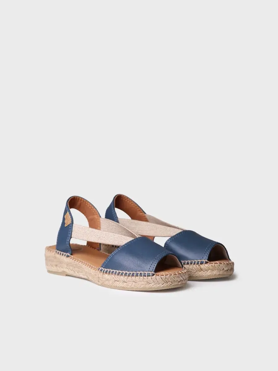 Platte leren sandaal met elastische bandjes