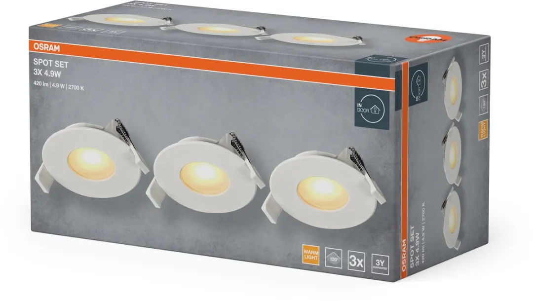 Osram Spot Set LED Inbouwspot 4,9W 200lm 2700K - 3 Stuks