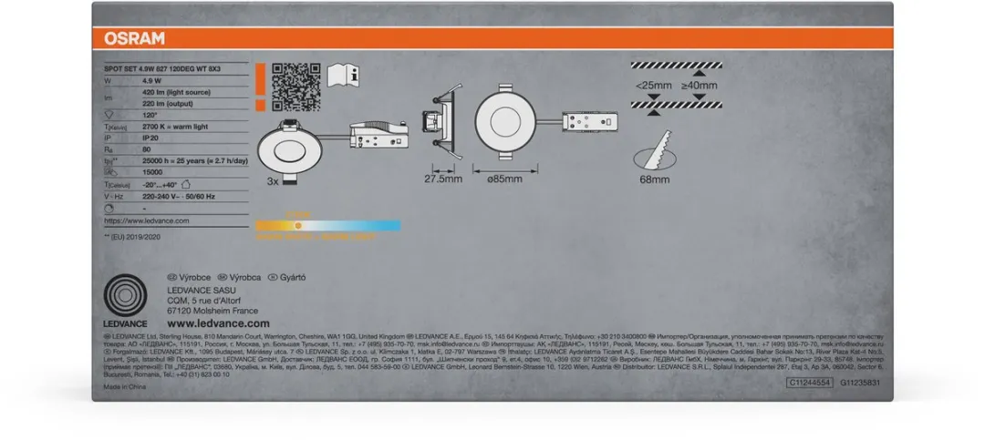 Osram Spot Set LED Inbouwspot 4,9W 200lm 2700K - 3 Stuks - afbeelding 6 van 6