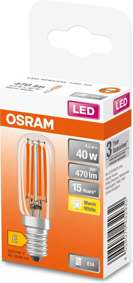 Osram LED Koelkastlampje E14 4,2W 470lm Warm Wit - Helder