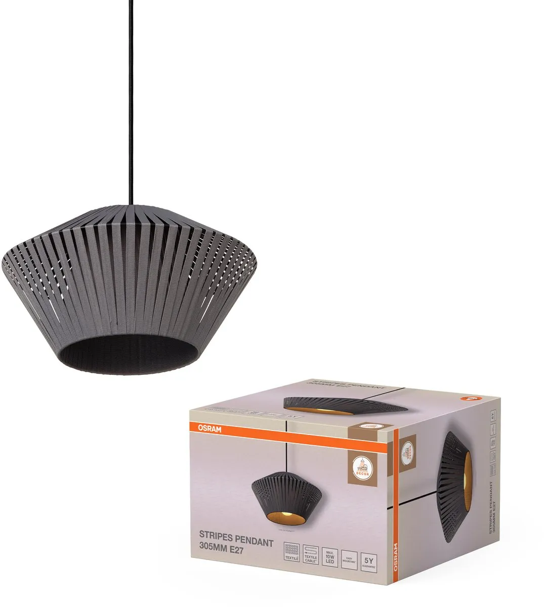Osram Decor Stripes Hanglamp E27 305mm - Donkergrijs