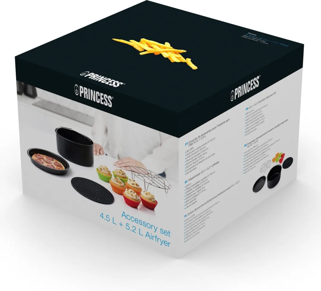 Princess 182012 Airfryer Accessoireset 10-delig - Accessoire voor heteluchtfriteuse - Grillrek - Pizzapan - Muffinset - Bakblik - Siliconen onderzetter - diameter 19,8 cm