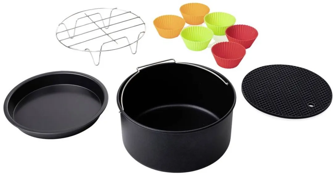Princess 182012 Airfryer Accessoireset 10-delig - Accessoire voor heteluchtfriteuse - Grillrek - Pizzapan - Muffinset - Bakblik - Siliconen onderzetter - diameter 19,8 cm
