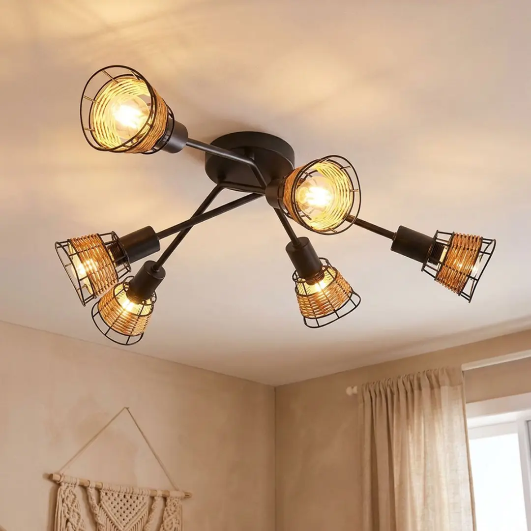 Globo Esra Plafondlamp E14 - Ø90cm - Bruin - afbeelding 6 van 6