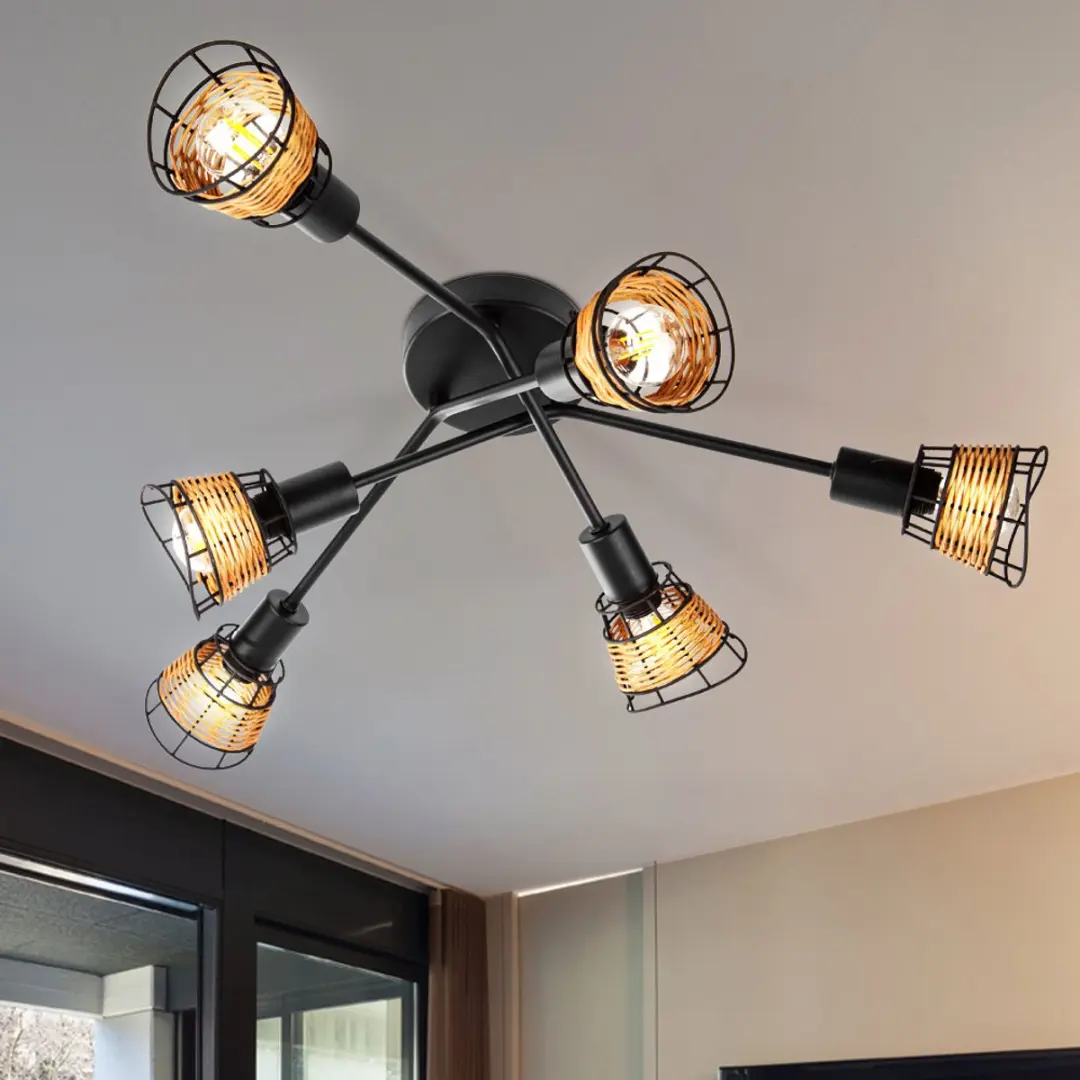 Globo Esra Plafondlamp E14 - Ø90cm - Bruin - afbeelding 3 van 6