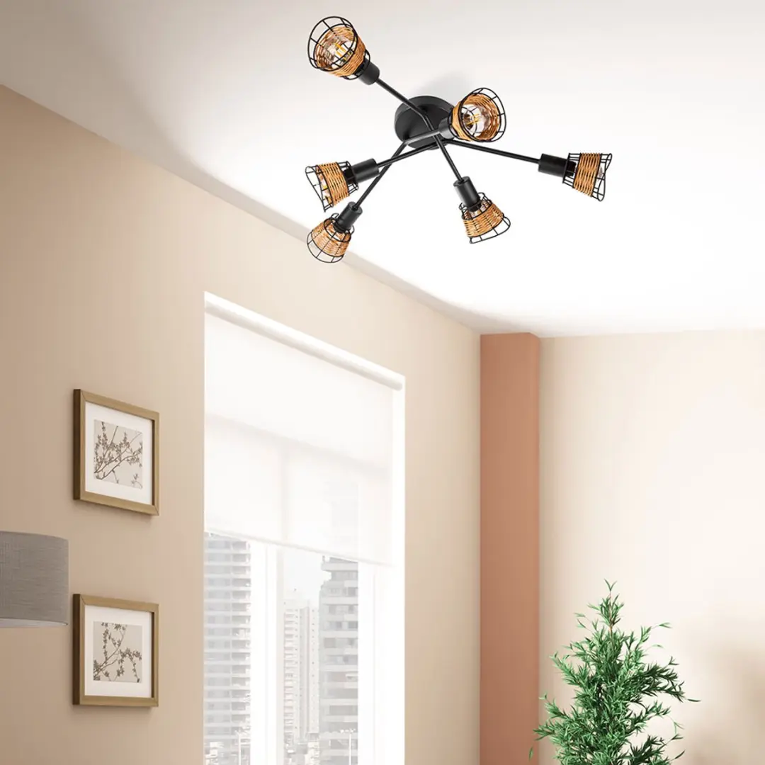 Globo Esra Plafondlamp E14 - Ø90cm - Bruin - afbeelding 5 van 6
