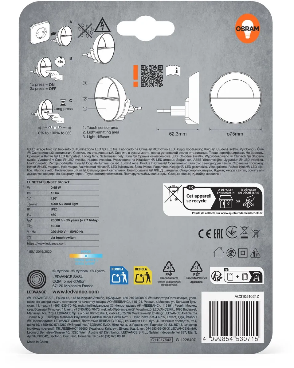 Osram Lunetta Sunset 840 Touchdimmer Nachtlampje - 4000K Wit