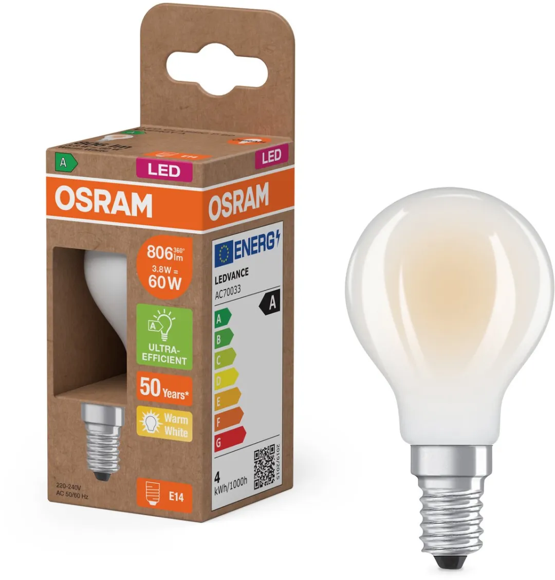 Osram LED Classic E14 Peer Filament 3.8W 806lm - Zeer Warm Wit