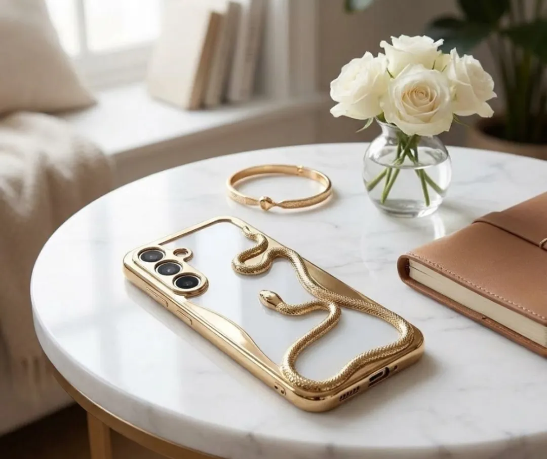NUVEX Telefoonhoesje Samsung Galaxy S25 Goud - Slangdesign 3D