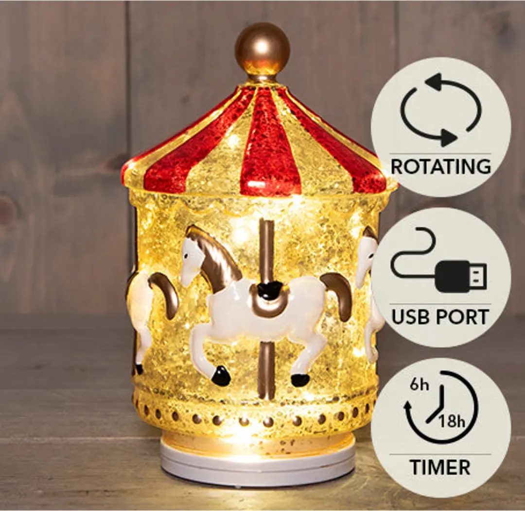 Anna’s Collection Glazen Carrousel LED 20,5cm - Rood/Goud - afbeelding 2 van 2