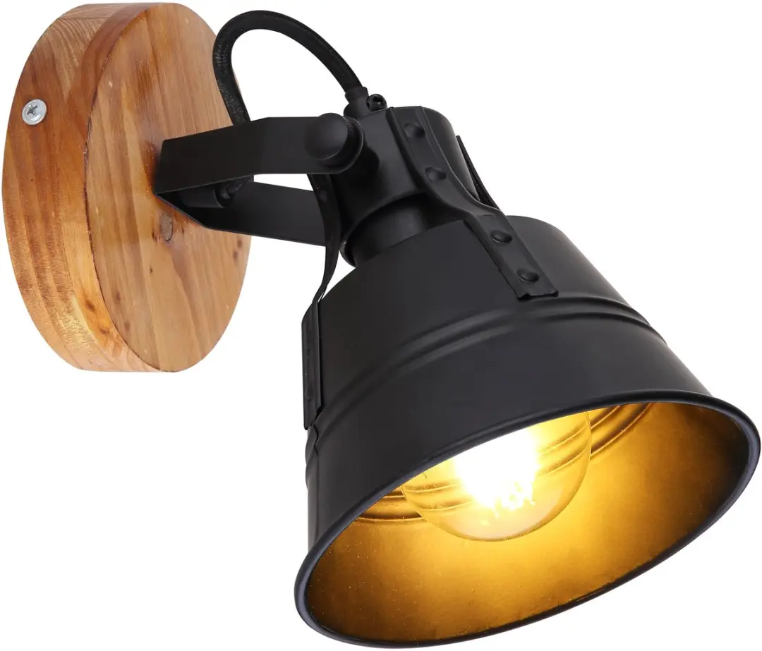 Globo Landelijke wandlamp Gunther zwart met hout