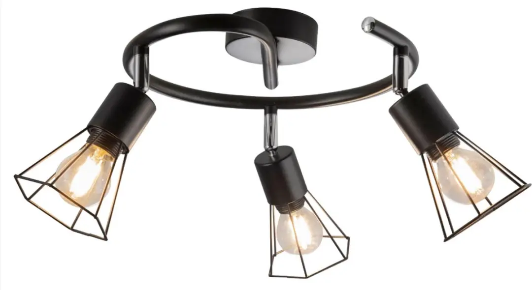 Plafondlamp zwenkbare spot 3 vlammen plafondlamp woonkamer, kooi design zwart, 3