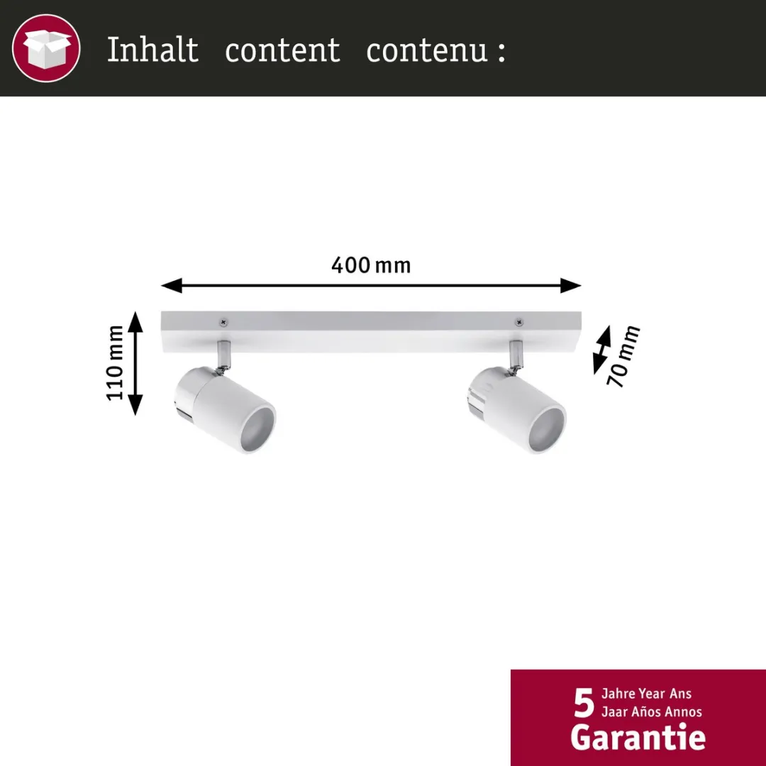 Paulmann Spotlight Zyli IP44 GU10 2x10W Dimbare Spot - Wit/Chroom - afbeelding 6 van 6