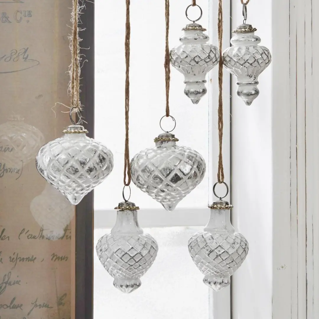 Loberon Appilly Kerstversiering Set van 6 - Wit/Zilverkleurig - afbeelding 3 van 3