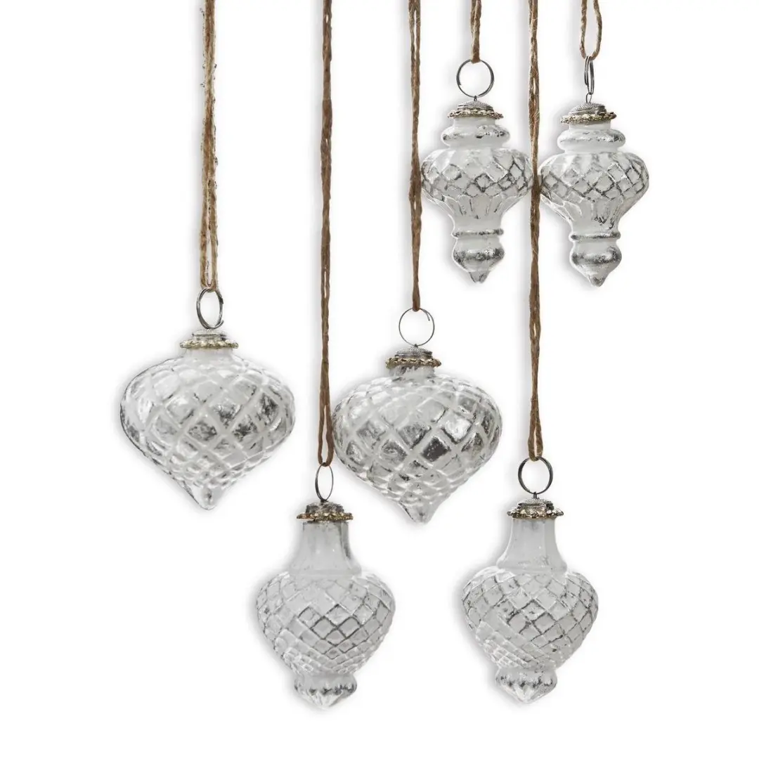 Loberon Appilly Kerstversiering Set van 6 - Wit/Zilverkleurig - afbeelding 2 van 3