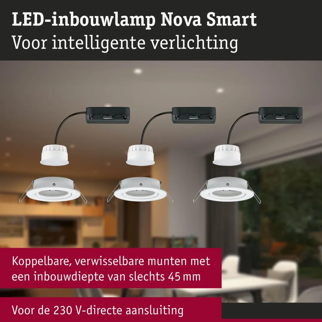 Paulmann Nova Coin LED-inbouwlamp 84mm RGBW+ 3x6W - 1500lm - Wit mat