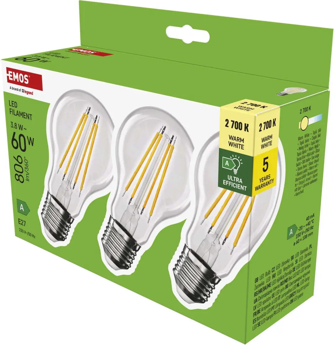EMOS LED-lamp Filament A60 A-klasse / E27 / 3,8 W (60 W) / 806 lm / warmwit / 3