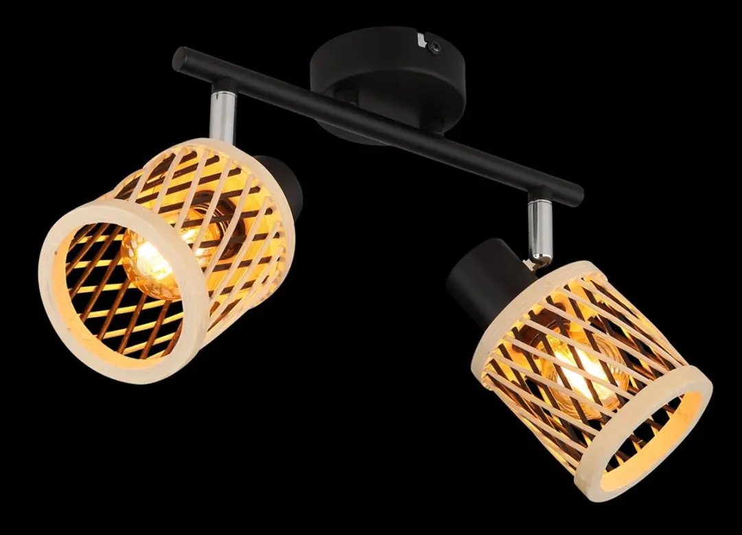 Plafondspot bamboe plafondlamp 2 vlammen woonkamerlamp zwenkbaar, metaal, 2x E14, LxH 25 x 19 cm - afbeelding 6 van 6